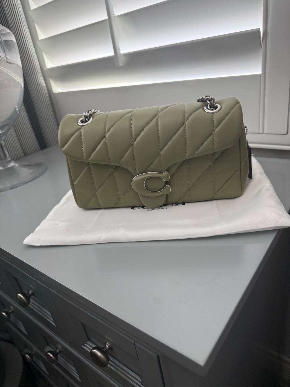 COACH QUILTED TABBY 26 in moss green with silver hardaware